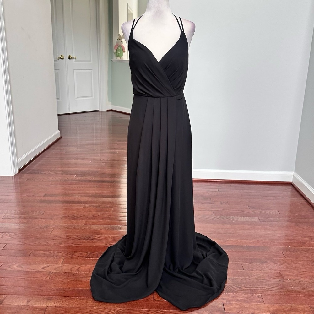 David's Bridal NWT Black Long Maxi Georgette Wrap Dress Size 0‎